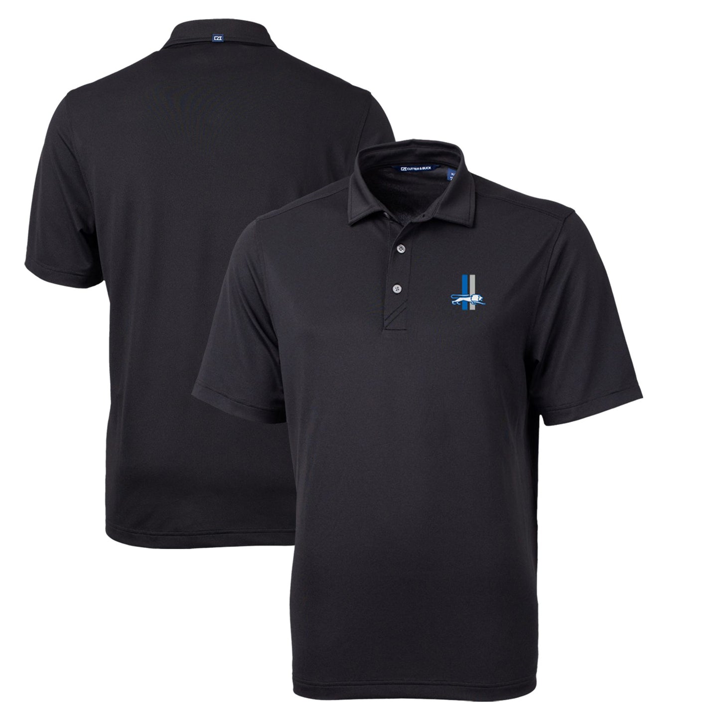 Men's Cutter & Buck Black Detroit Lions Throwback Logo Virtue Eco Pique Recycled Big & Tall Polo