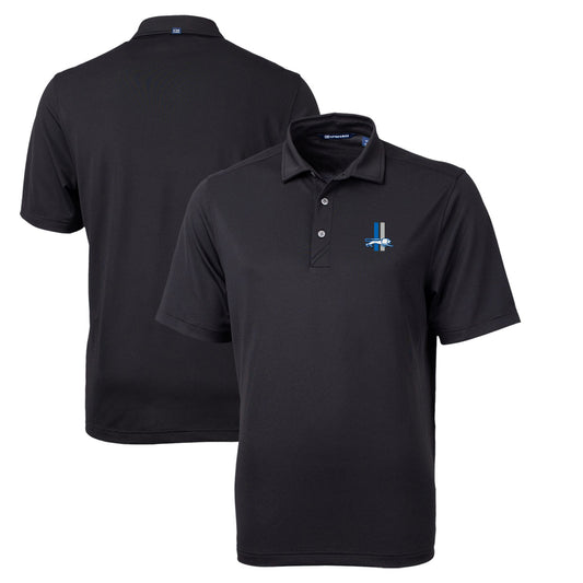 Men's Cutter & Buck Black Detroit Lions Throwback Logo Virtue Eco Pique Recycled Big & Tall Polo