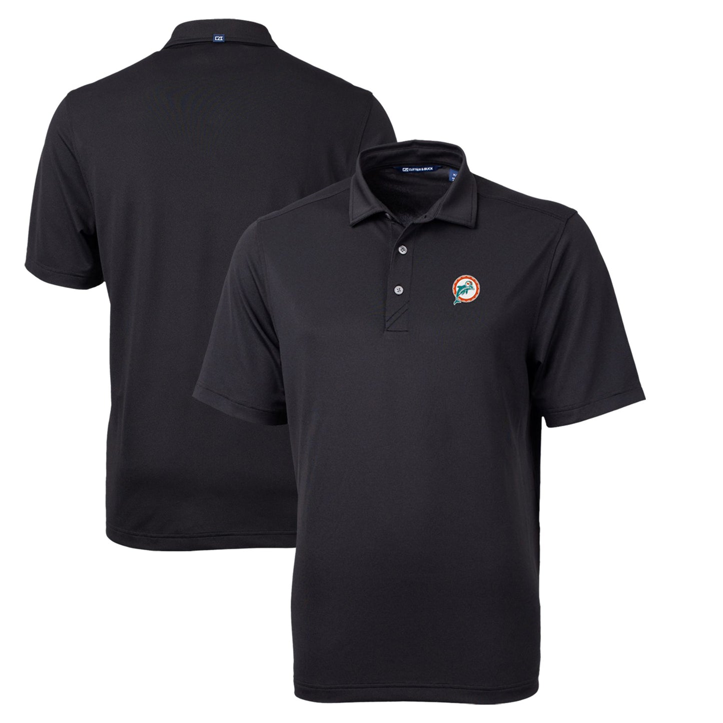 Men's Cutter & Buck Black Miami Dolphins Throwback Logo Virtue Eco Pique Recycled Big & Tall Polo