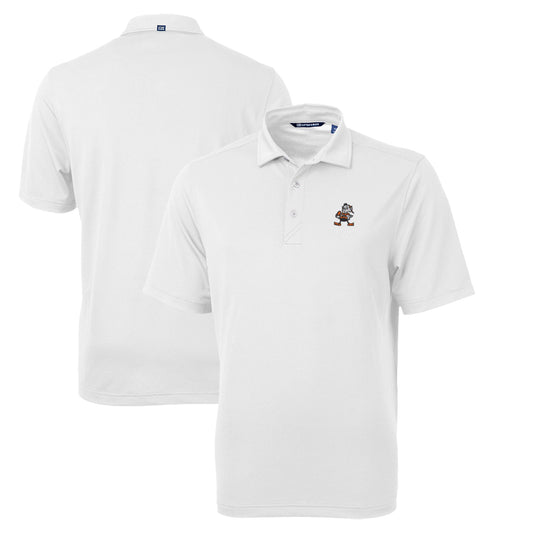 Men's Cutter & Buck White Cleveland Browns Throwback Logo Virtue Eco Pique Recycled Big & Tall Polo