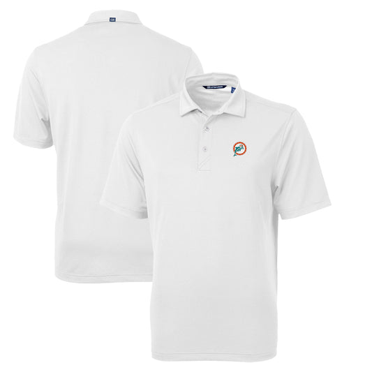 Men's Cutter & Buck White Miami Dolphins Throwback Logo Virtue Eco Pique Recycled Big & Tall Polo