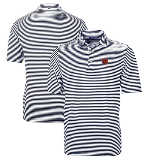 Men's Cutter & Buck Navy Chicago Bears Throwback Logo Virtue Eco Pique Stripe Recycled Big & Tall Polo