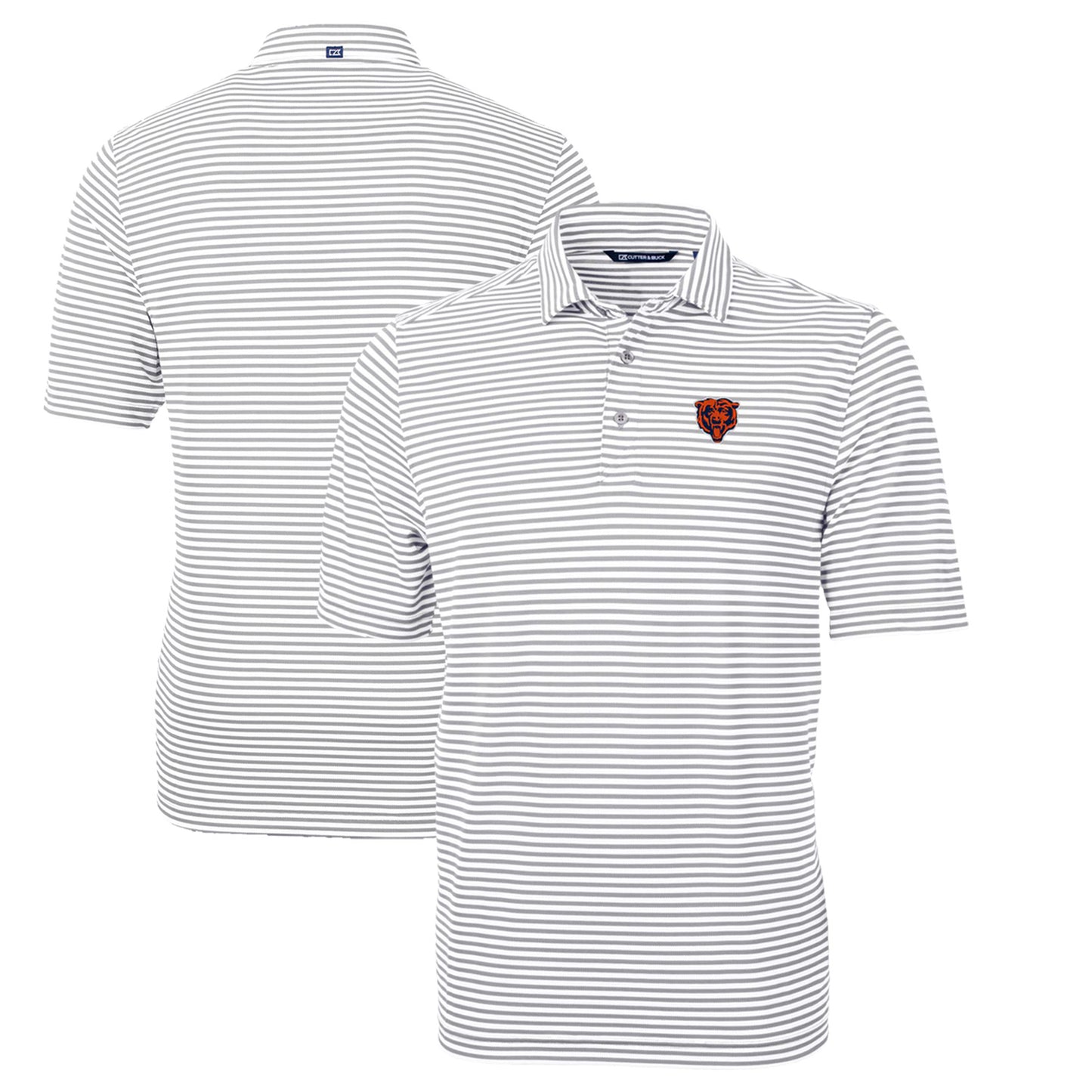 Men's Cutter & Buck Gray Chicago Bears Throwback Logo Virtue Eco Pique Stripe Recycled Big & Tall Polo