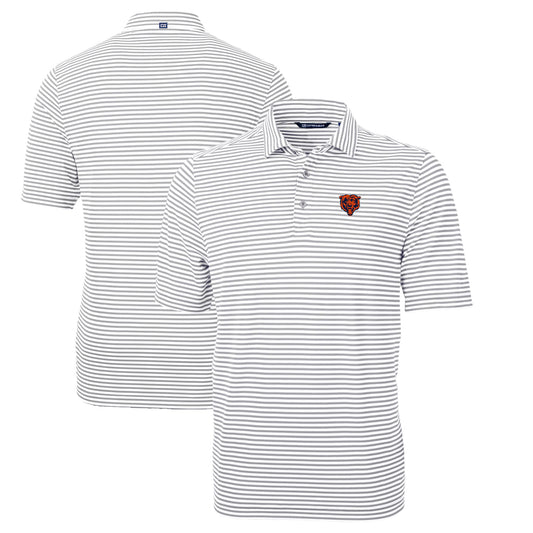 Men's Cutter & Buck Gray Chicago Bears Throwback Logo Virtue Eco Pique Stripe Recycled Big & Tall Polo