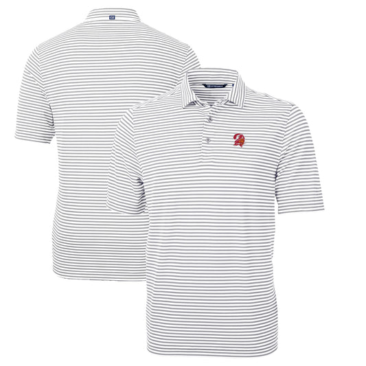 Men's Cutter & Buck Gray Tampa Bay Buccaneers Throwback Logo Virtue Eco Pique Stripe Recycled Big & Tall Polo