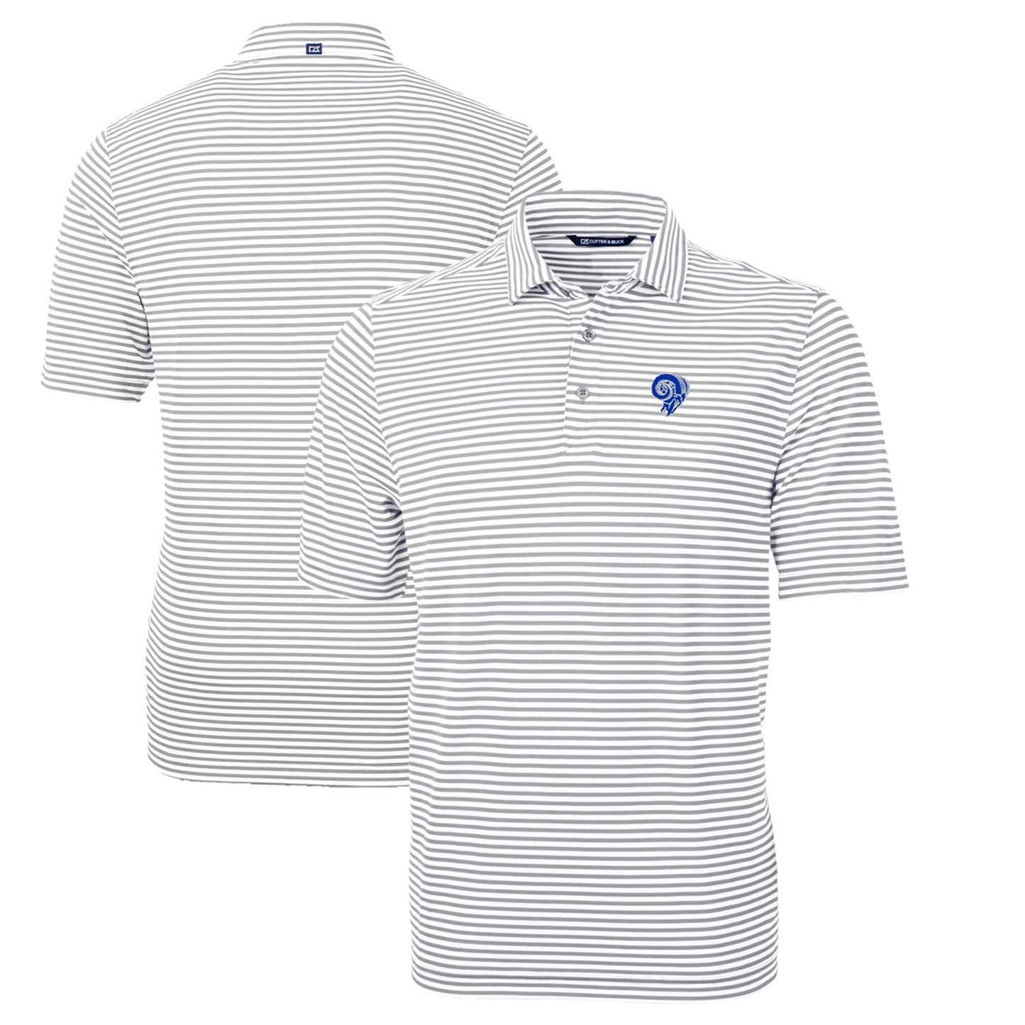Men's Cutter & Buck Gray Los Angeles Rams Throwback Logo Virtue Eco Pique Stripe Recycled Big & Tall Polo