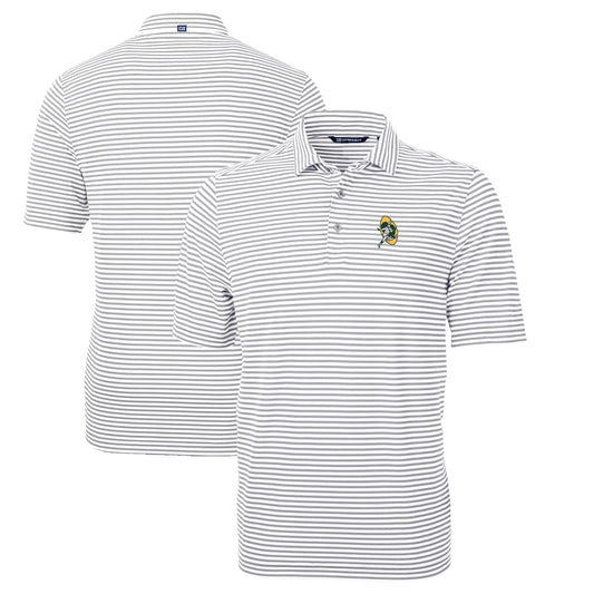 Men's Cutter & Buck Gray Green Bay Packers Throwback Logo Virtue Eco Pique Stripe Recycled Big & Tall Polo