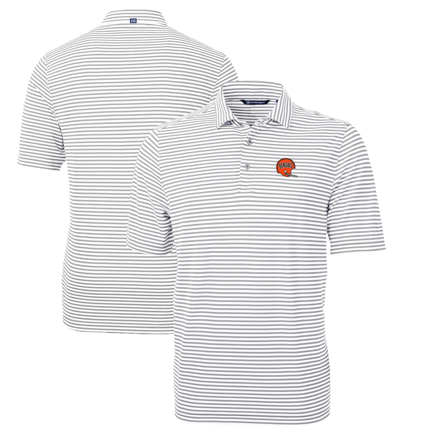 Men's Cutter & Buck Gray Cincinnati Bengals Throwback Logo Virtue Eco Pique Stripe Recycled Big & Tall Polo