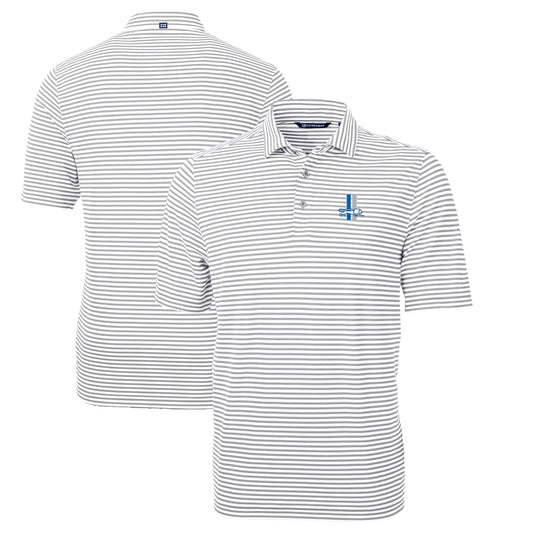 Men's Cutter & Buck Gray Detroit Lions Throwback Logo Virtue Eco Pique Stripe Recycled Big & Tall Polo