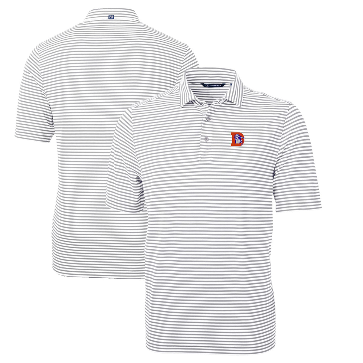 Men's Cutter & Buck Gray Denver Broncos Throwback Logo Virtue Eco Pique Stripe Recycled Big & Tall Polo