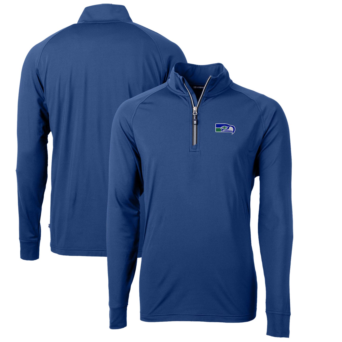 Men's Cutter & Buck Royal Seattle Seahawks Adapt Eco Knit Stretch Recycled Big & Tall Quarter-Zip Throwback Pullover Top