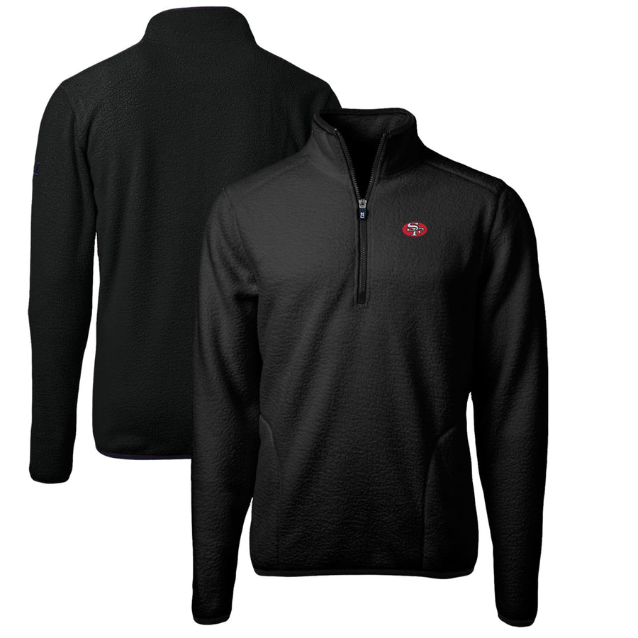Men's Cutter & Buck Black San Francisco 49ers Cascade Eco Sherpa Fleece Big & Tall Quarter-Zip Throwback Jacket