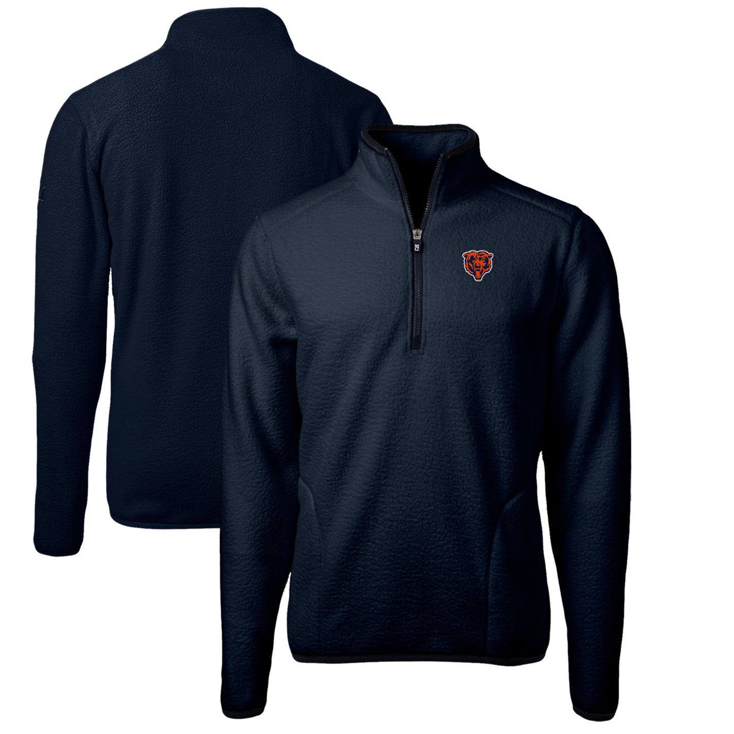 Men's Cutter & Buck Navy Chicago Bears Cascade Eco Sherpa Fleece Big & Tall Quarter-Zip Throwback Jacket