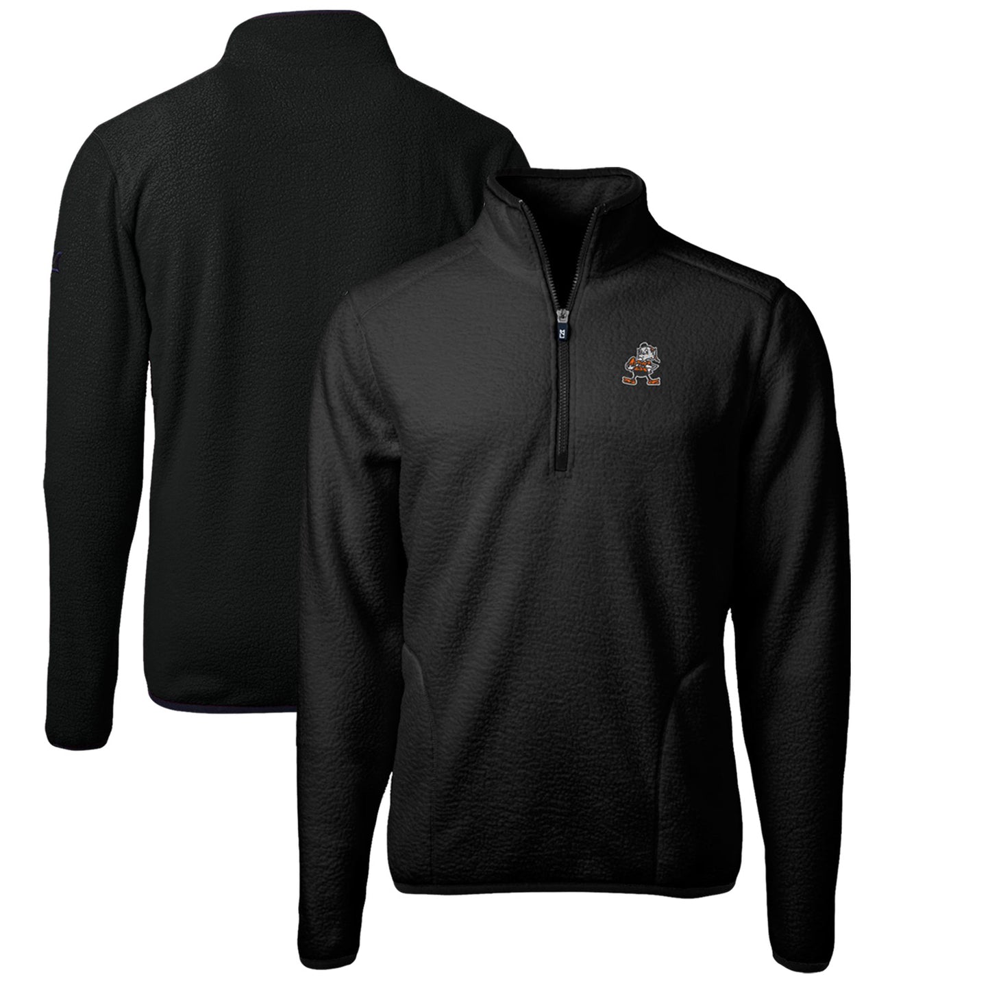 Men's Cutter & Buck Black Cleveland Browns Cascade Eco Sherpa Fleece Big & Tall Quarter-Zip Throwback Jacket
