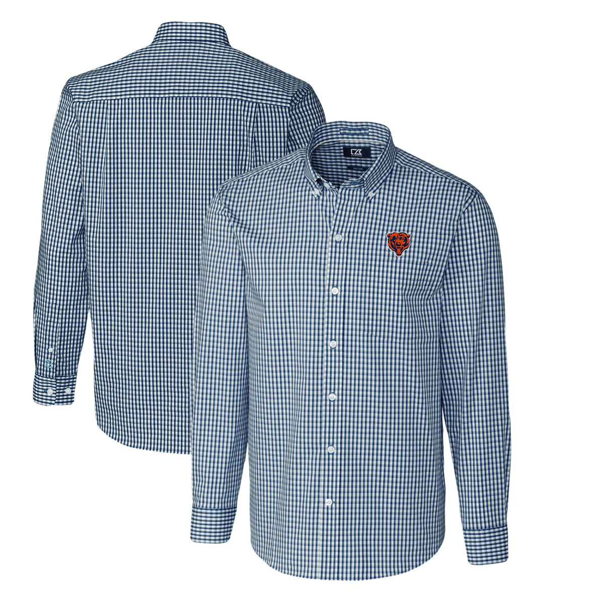 Men's Cutter & Buck Navy Chicago Bears Throwback Logo Easy Care Stretch Gingham Big & Tall Long Sleeve Button-Down Shirt