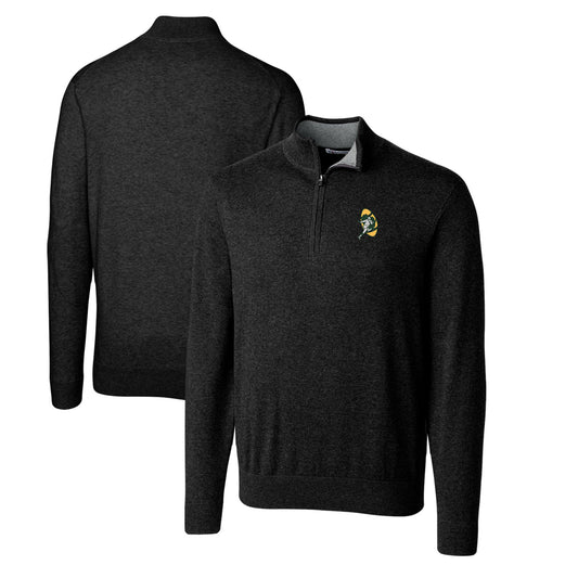 Men's Cutter & Buck Black Green Bay Packers Throwback Logo Lakemont Tri-Blend Big & Tall Quarter-Zip Pullover Sweater