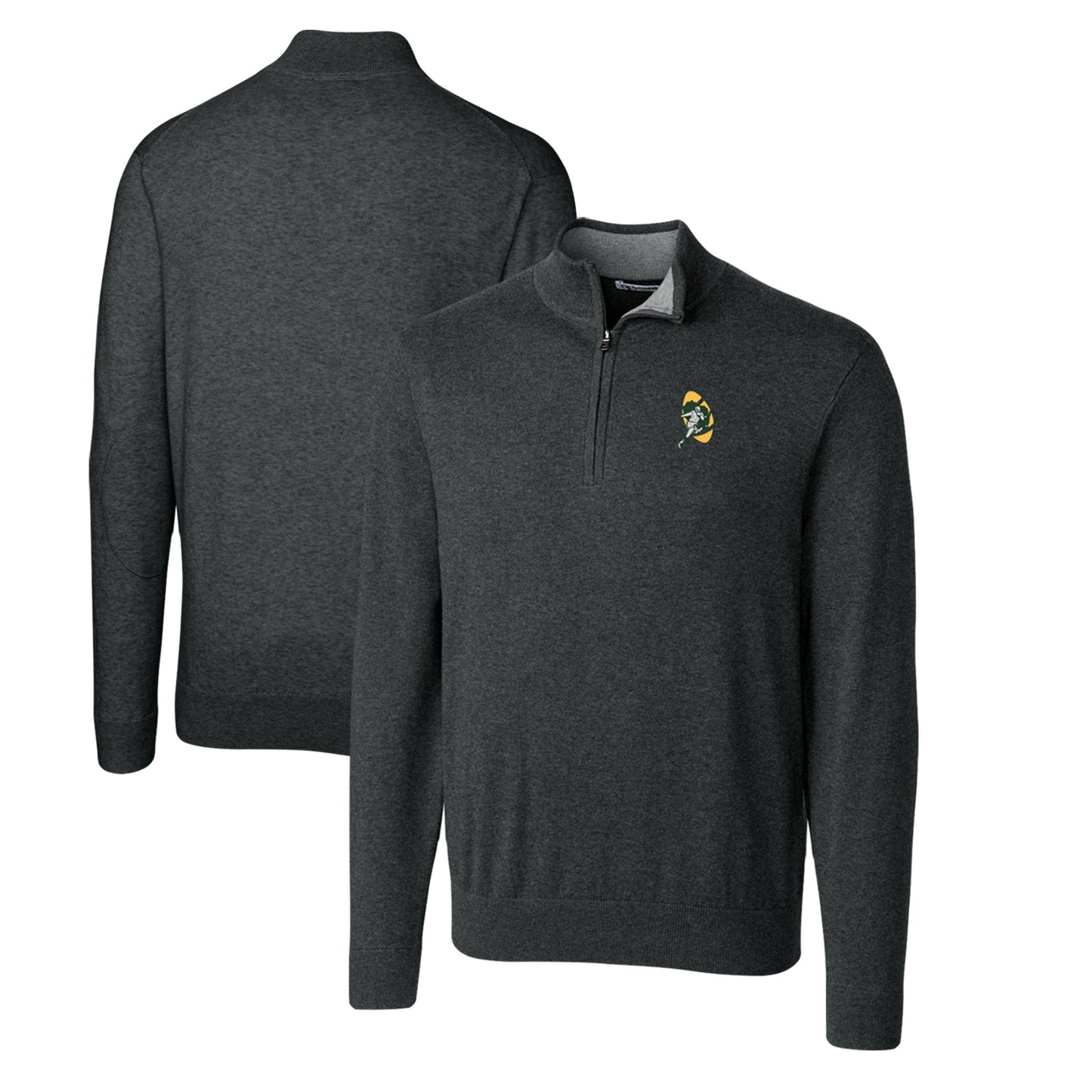 Men's Cutter & Buck Heather Charcoal Green Bay Packers Throwback Logo Lakemont Tri-Blend Big & Tall Quarter-Zip Pullover Sweater