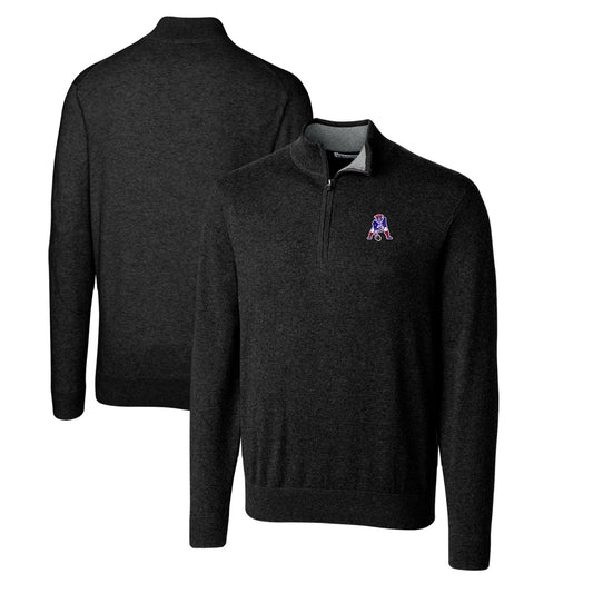 Men's Cutter & Buck Black New England Patriots Throwback Logo Lakemont Tri-Blend Big & Tall Quarter-Zip Pullover Sweater