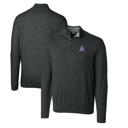 Men's Cutter & Buck Heather Charcoal New England Patriots Throwback Logo Lakemont Tri-Blend Big & Tall Quarter-Zip Pullover Sweater