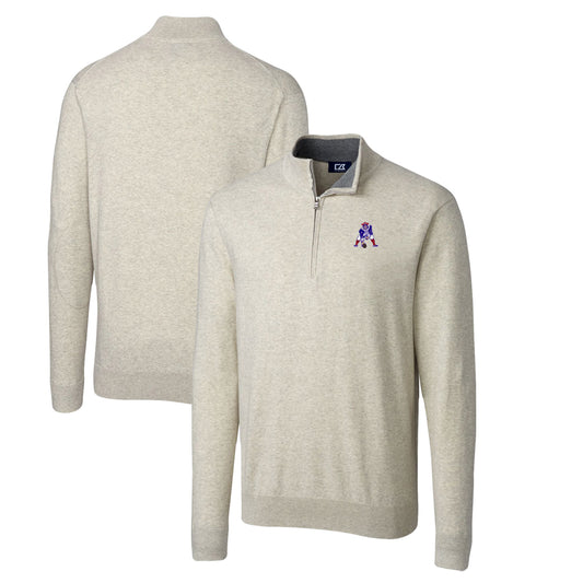 Men's Cutter & Buck Oatmeal New England Patriots Throwback Logo Lakemont Tri-Blend Big & Tall Quarter-Zip Pullover Sweater