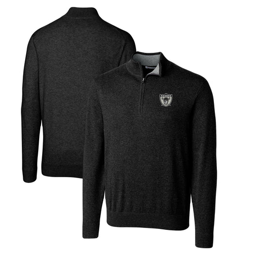 Men's Cutter & Buck Black Las Vegas Raiders Throwback Logo Lakemont Tri-Blend Big & Tall Quarter-Zip Pullover Sweater