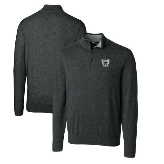 Men's Cutter & Buck Heather Charcoal Las Vegas Raiders Throwback Logo Lakemont Tri-Blend Big & Tall Quarter-Zip Pullover Sweater