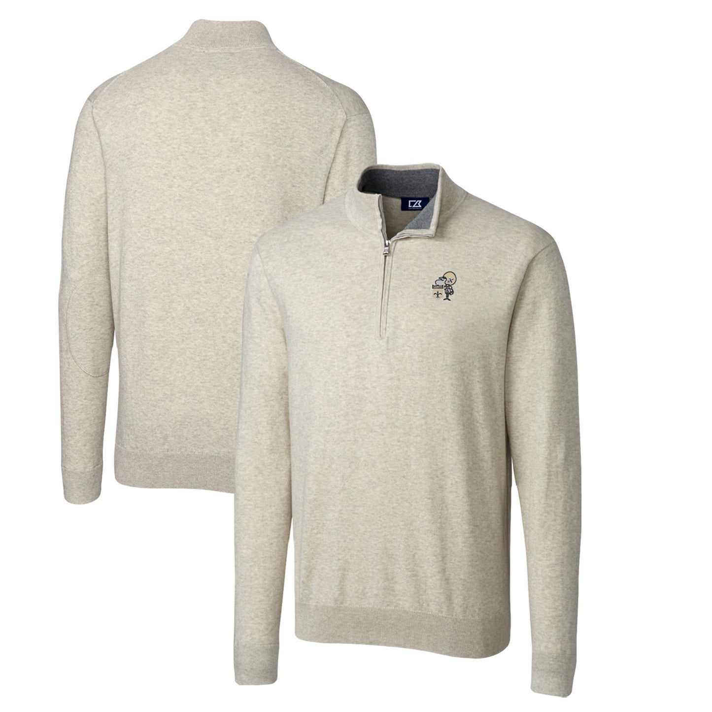 Men's Cutter & Buck Oatmeal New Orleans Saints Throwback Logo Lakemont Tri-Blend Big & Tall Quarter-Zip Pullover Sweater