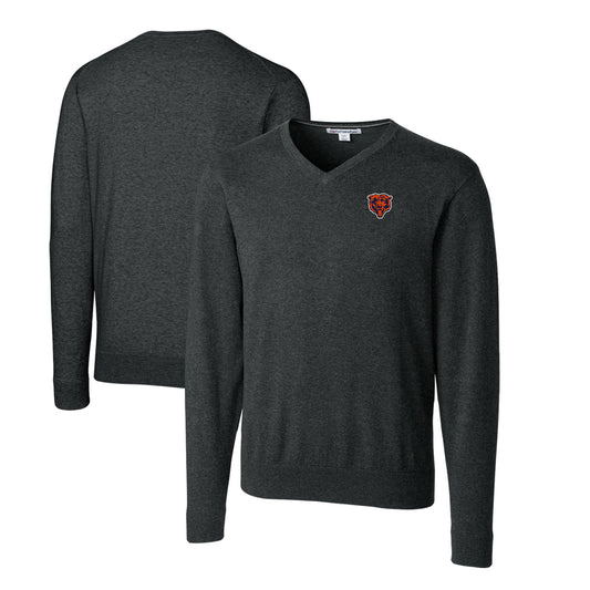 Men's Cutter & Buck Heather Charcoal Chicago Bears Throwback Logo Lakemont Tri-Blend Big & Tall V-Neck Pullover Sweater