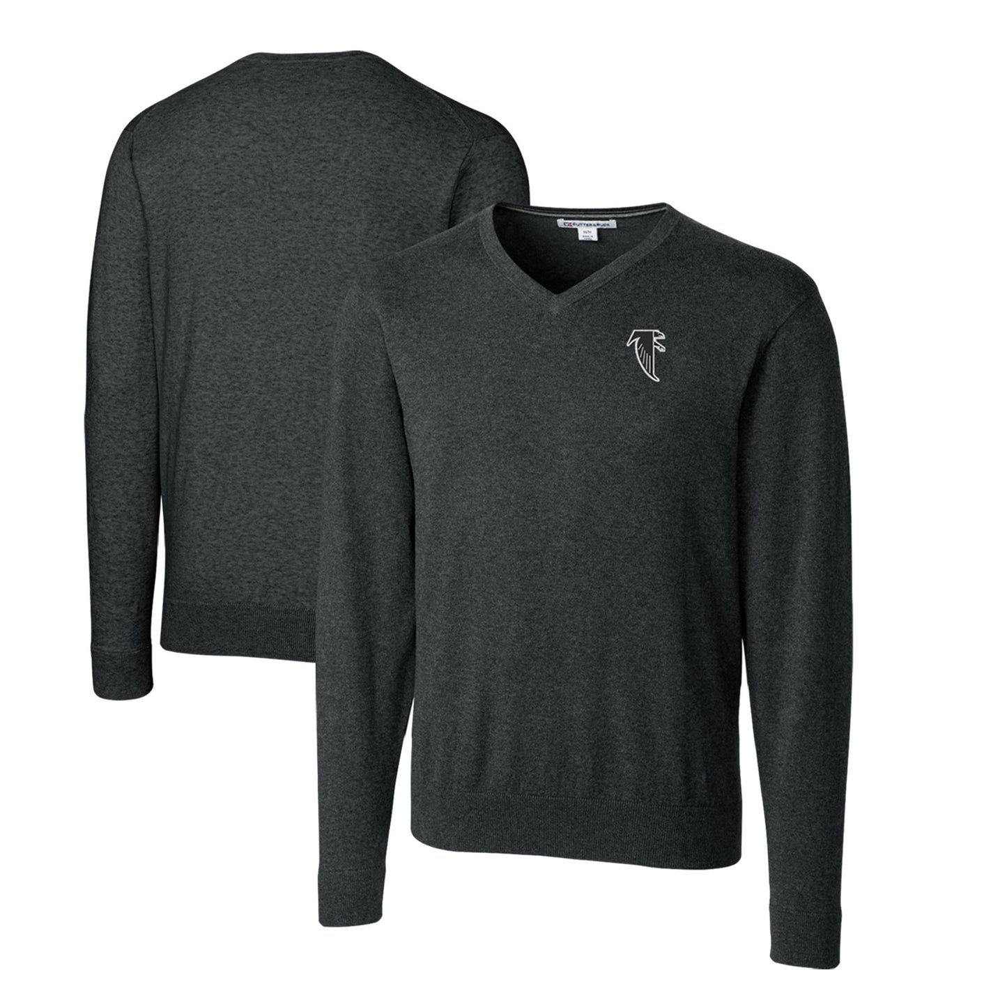 Men's Cutter & Buck Heather Charcoal Atlanta Falcons Throwback Logo Lakemont Tri-Blend Big & Tall V-Neck Pullover Sweater