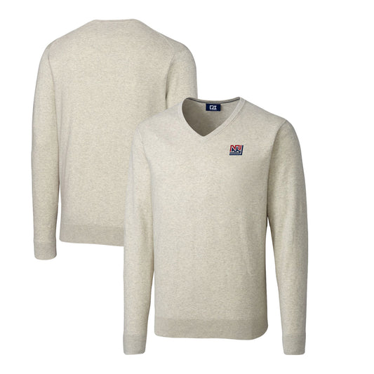 Men's Cutter & Buck Oatmeal New York Giants Throwback Logo Lakemont Tri-Blend Big & Tall V-Neck Pullover Sweater