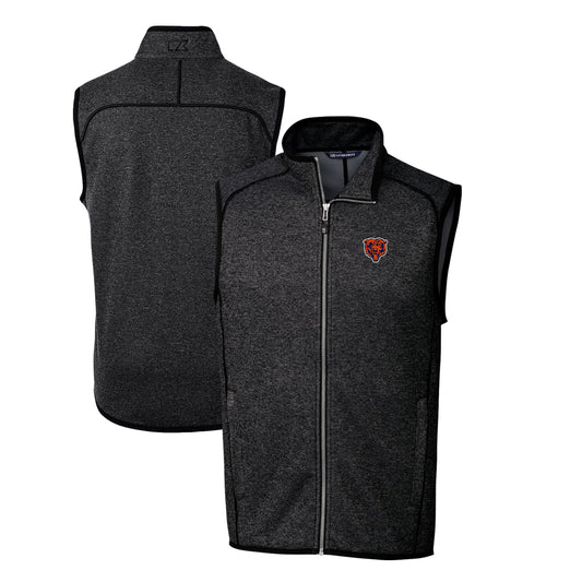 Men's Cutter & Buck Heather Charcoal Chicago Bears Throwback Logo Mainsail Sweater-Knit Big & Tall Full-Zip Vest