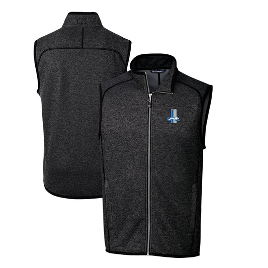 Men's Cutter & Buck Heather Charcoal Detroit Lions Throwback Logo Mainsail Sweater-Knit Big & Tall Full-Zip Vest