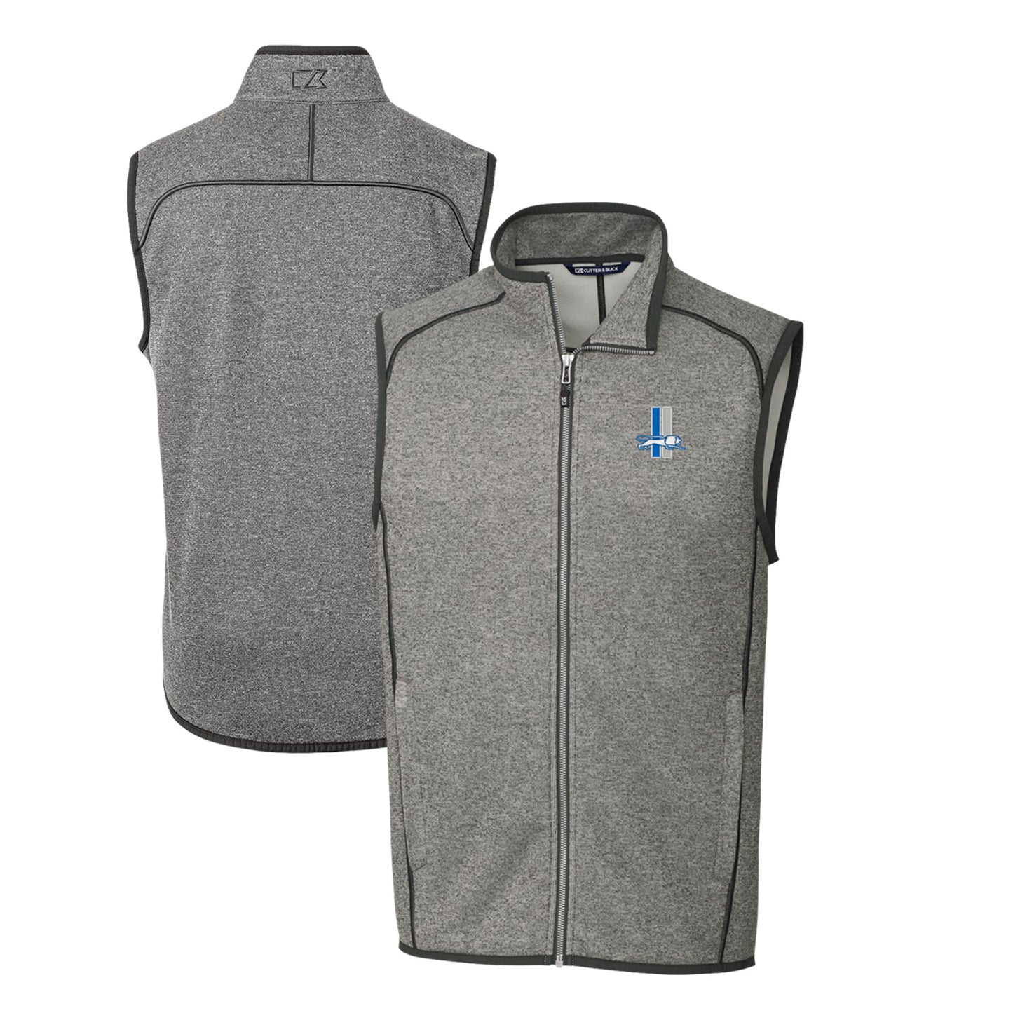 Men's Cutter & Buck Heather Gray Detroit Lions Throwback Logo Mainsail Sweater-Knit Big & Tall Full-Zip Vest