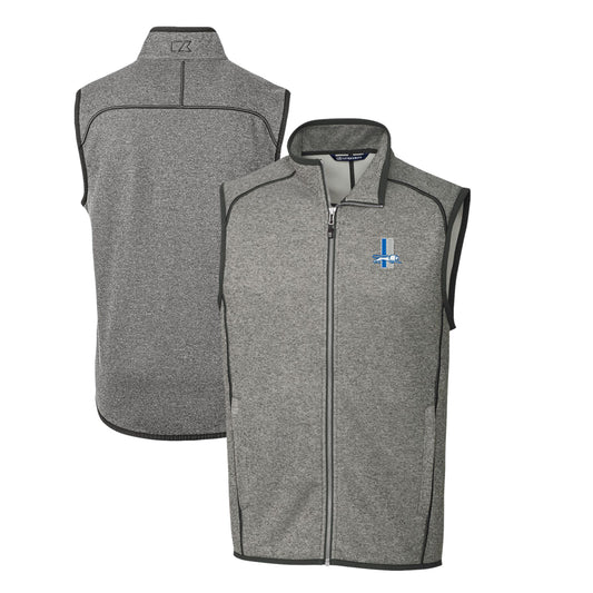 Men's Cutter & Buck Heather Gray Detroit Lions Throwback Logo Mainsail Sweater-Knit Big & Tall Full-Zip Vest