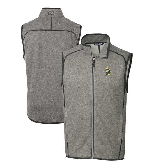 Men's Cutter & Buck Heather Gray Green Bay Packers Throwback Logo Mainsail Sweater-Knit Big & Tall Full-Zip Vest