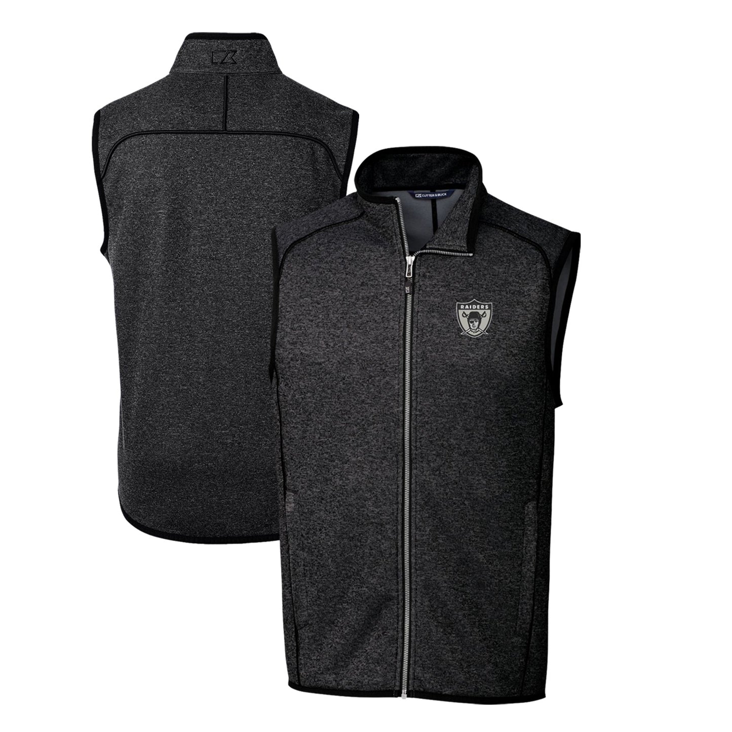 Men's Cutter & Buck Heather Charcoal Las Vegas Raiders Throwback Logo Mainsail Sweater-Knit Big & Tall Full-Zip Vest