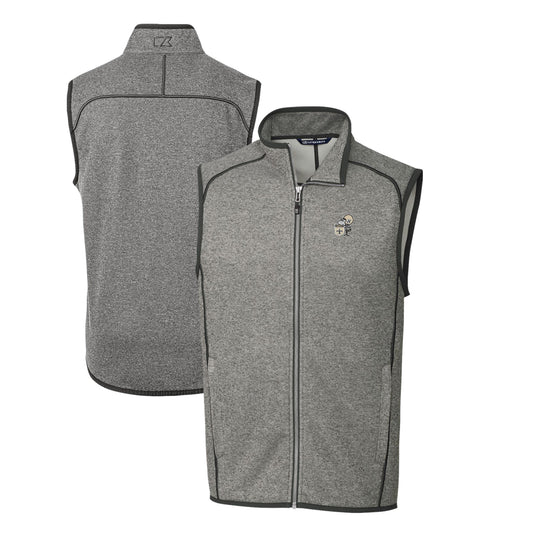 Men's Cutter & Buck Heather Gray New Orleans Saints Throwback Logo Mainsail Sweater-Knit Big & Tall Full-Zip Vest