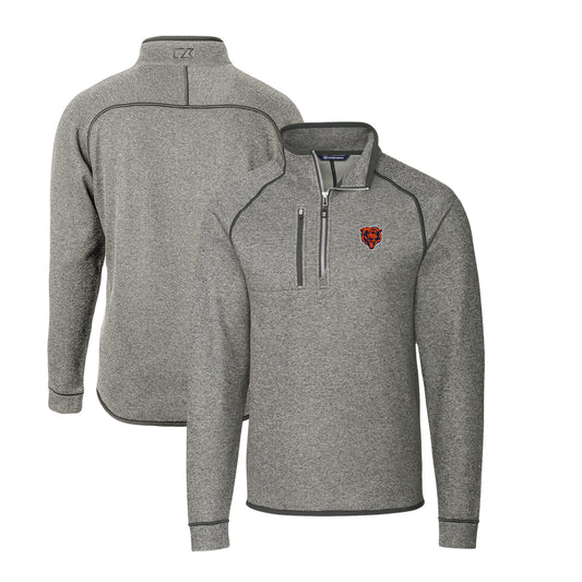 Men's Cutter & Buck Heather Gray Chicago Bears Mainsail Sweater-Knit Big & Tall Half-Zip Pullover Jacket