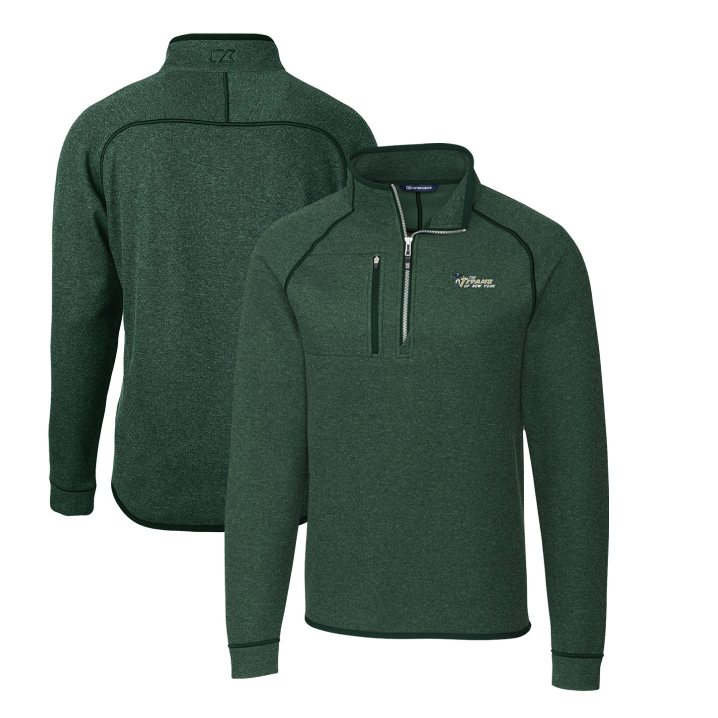 Men's Cutter & Buck Heather Green New York Jets Mainsail Sweater-Knit Big & Tall Half-Zip Pullover Jacket