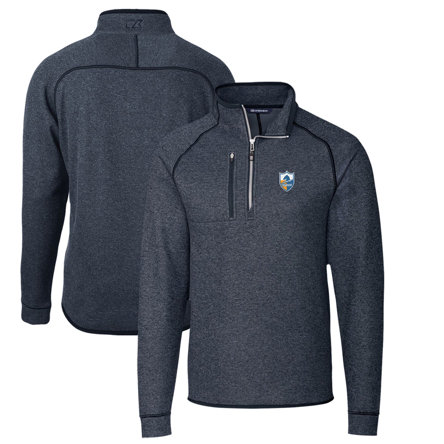 Men's Cutter & Buck Heather Navy Los Angeles Chargers Mainsail Sweater-Knit Big & Tall Half-Zip Pullover Jacket