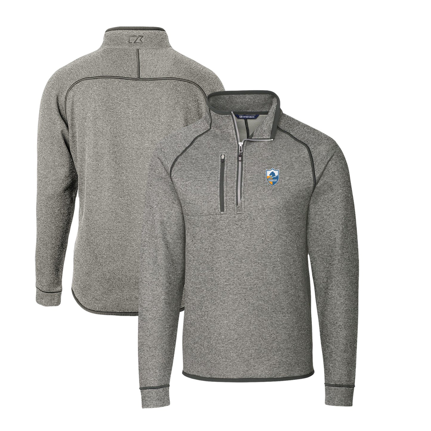 Men's Cutter & Buck Heather Gray Los Angeles Chargers Mainsail Sweater-Knit Big & Tall Half-Zip Pullover Jacket