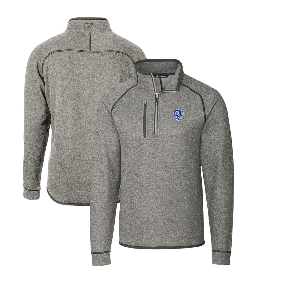 Men's Cutter & Buck Heather Gray Los Angeles Rams Mainsail Sweater-Knit Big & Tall Half-Zip Pullover Jacket