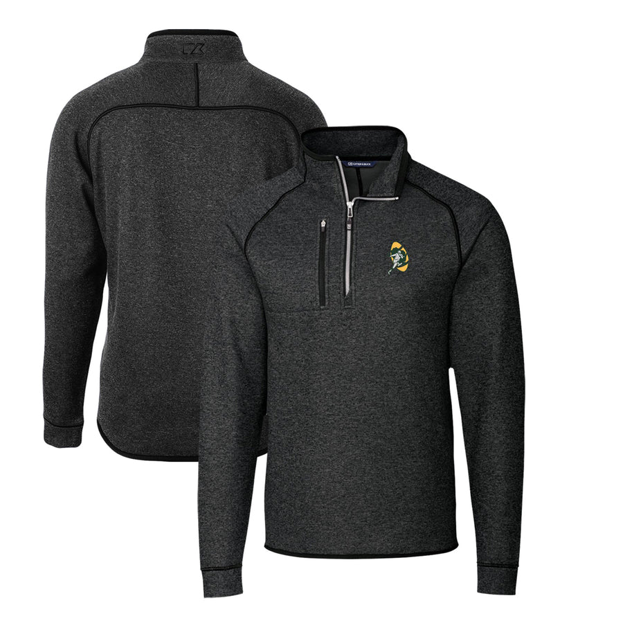 Men's Cutter & Buck Heather Charcoal Green Bay Packers Mainsail Sweater-Knit Big & Tall Half-Zip Pullover Jacket
