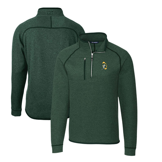 Men's Cutter & Buck Heather Green Green Bay Packers Mainsail Sweater-Knit Big & Tall Half-Zip Pullover Jacket