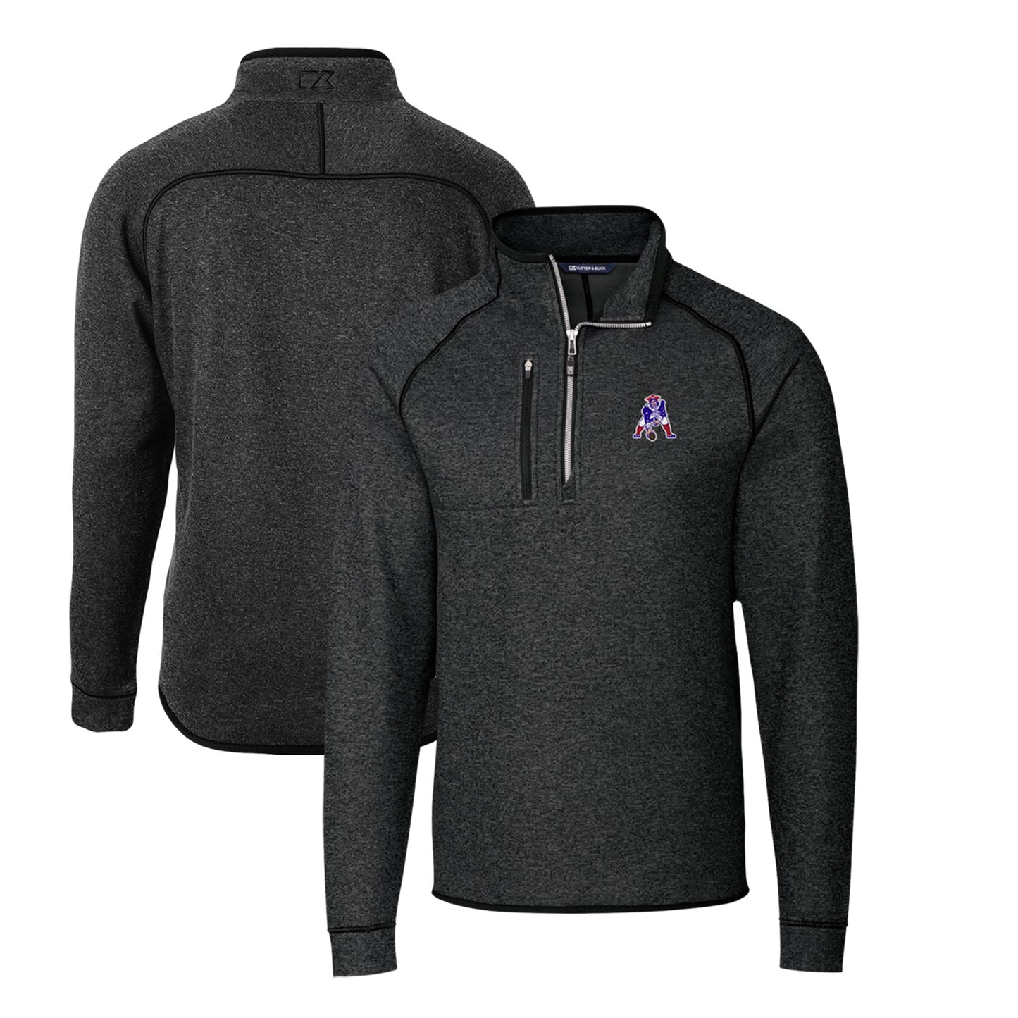 Men's Cutter & Buck Heather Charcoal New England Patriots Mainsail Sweater-Knit Big & Tall Half-Zip Pullover Jacket