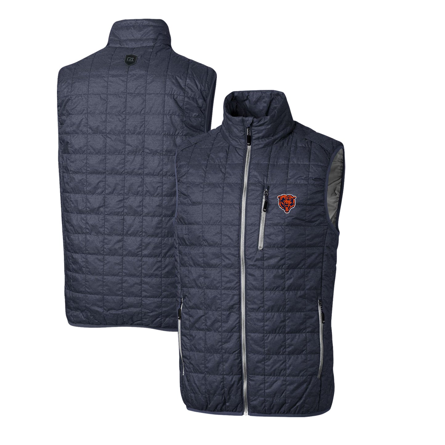 Men's Cutter & Buck Heather Navy Chicago Bears Throwback Logo Big & Tall Rainier PrimaLoft Eco Insulated Full-Zip Puffer Vest