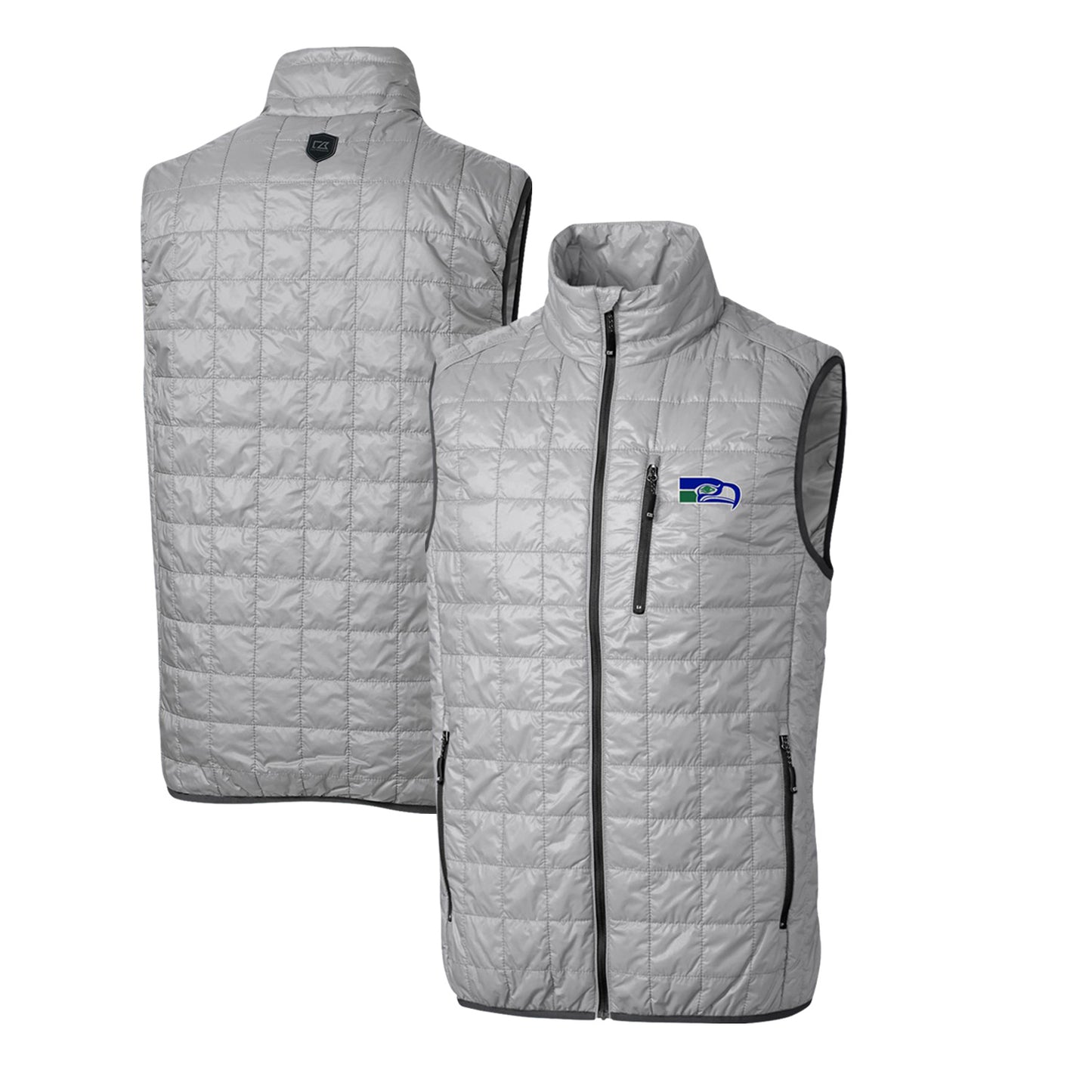 Men's Cutter & Buck Gray Seattle Seahawks Throwback Logo Big & Tall Rainier PrimaLoft Eco Insulated Full-Zip Puffer Vest