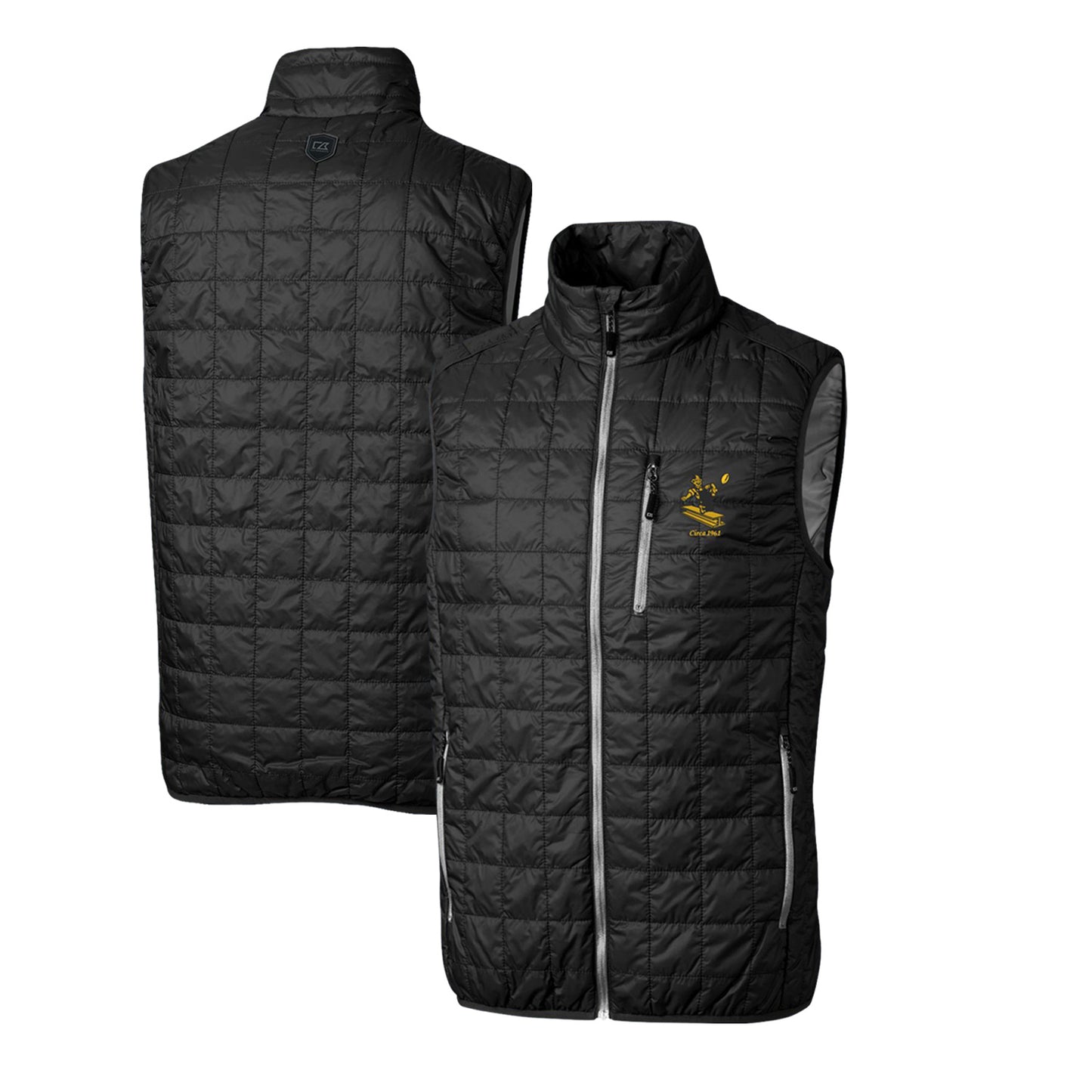 Men's Cutter & Buck Black Pittsburgh Steelers Throwback Logo Big & Tall Rainier PrimaLoft Eco Insulated Full-Zip Puffer Vest