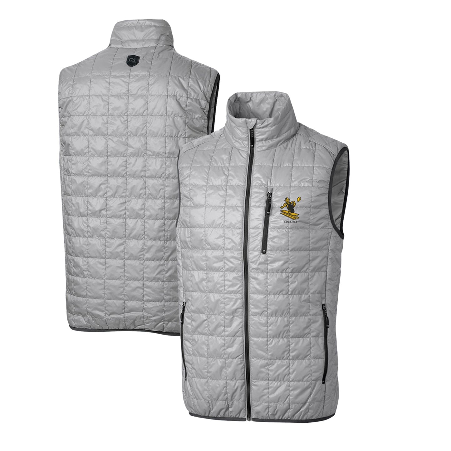 Men's Cutter & Buck Gray Pittsburgh Steelers Throwback Logo Big & Tall Rainier PrimaLoft Eco Insulated Full-Zip Puffer Vest