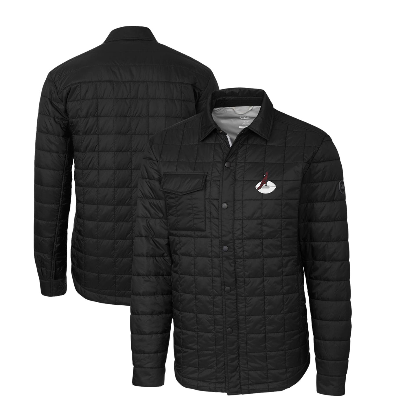 Men's Cutter & Buck Black Arizona Cardinals Throwback Logo Big & Tall Rainier PrimaLoft Eco Insulated Quilted Button-Up Shacket